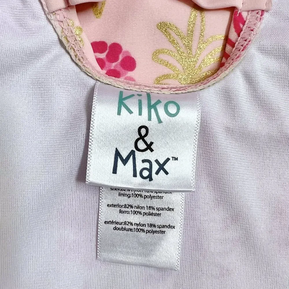 🍄 3/$15 Kiko & Max Swimsuit Girls 12M Pink Pineapple One Piece Bow Back Ruffle